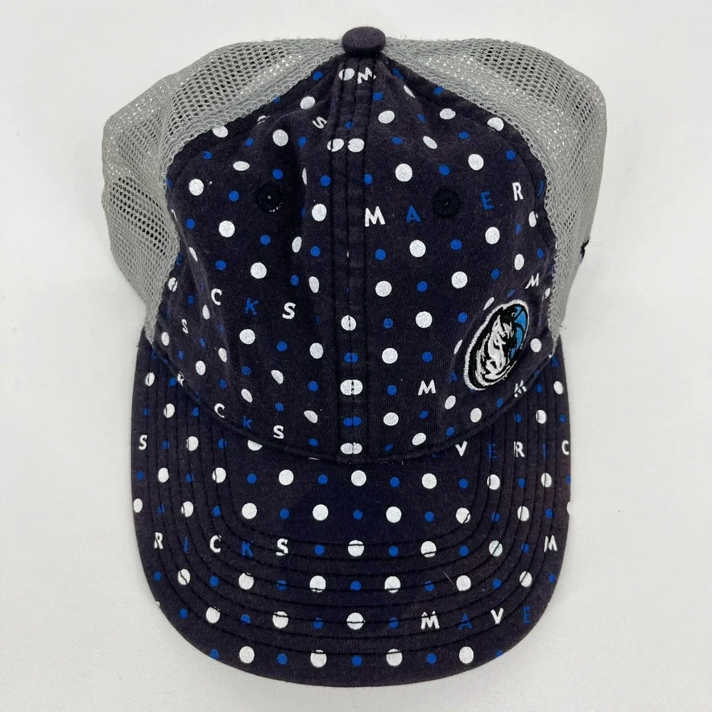 New Era Dallas Mavericks Womens Trucker Hat Navy Blue Polka Dot Adjustable NBA